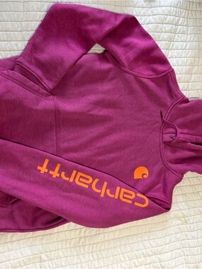 Carhartt Magenta-Purple Hoodie with Orange Logo Accents